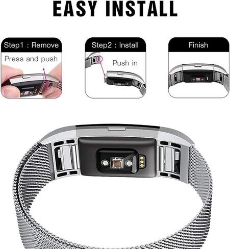 سوار معدني مخروطي متوافق مع سوار Fitbit Charge 2، حلقة شبكية من الفولاذ المقاوم للصدأ، حزام بديل قابل للتعديل لمتتبع اللياقة البدنية Fitbit Charge 2 in Kuwait