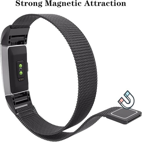 سوار معدني مخروطي متوافق مع سوار Fitbit Charge 2، حلقة شبكية من الفولاذ المقاوم للصدأ، حزام بديل قابل للتعديل لمتتبع اللياقة البدنية Fitbit Charge 2 in Kuwait