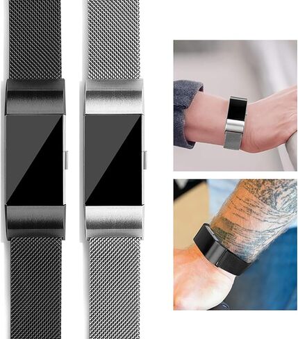سوار معدني مخروطي متوافق مع سوار Fitbit Charge 2، حلقة شبكية من الفولاذ المقاوم للصدأ، حزام بديل قابل للتعديل لمتتبع اللياقة البدنية Fitbit Charge 2 in Kuwait