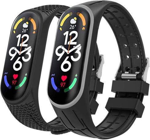عبوتين من أحزمة الساعة MoKo المتوافقة مع جهاز تتبع اللياقة البدنية Mi Band 7، سوار معصم بديل من السيليكون الناعم قابل للتعديل للنساء والرجال، رمادي + أسود in Kuwait