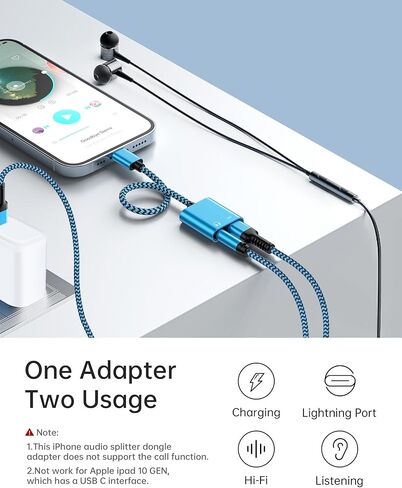 مقسم سماعات Apple Lightning 2 في 1 للسيارة، [معتمد من MFI] Lightning إلى صوت مساعد لسماعات الرأس 3.5 ملم + محول مقبس Aux دونجل للشحن السريع لأجهزة iPad iPhone 14 13 12 11 XR XS 8 iPod in Kuwait
