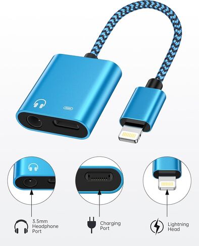 مقسم سماعات Apple Lightning 2 في 1 للسيارة، [معتمد من MFI] Lightning إلى صوت مساعد لسماعات الرأس 3.5 ملم + محول مقبس Aux دونجل للشحن السريع لأجهزة iPad iPhone 14 13 12 11 XR XS 8 iPod in Kuwait