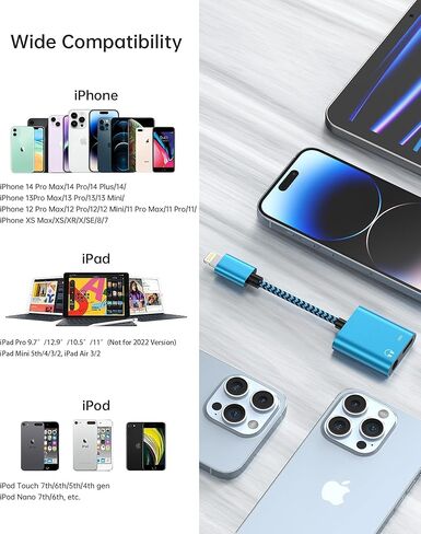 مقسم سماعات Apple Lightning 2 في 1 للسيارة، [معتمد من MFI] Lightning إلى صوت مساعد لسماعات الرأس 3.5 ملم + محول مقبس Aux دونجل للشحن السريع لأجهزة iPad iPhone 14 13 12 11 XR XS 8 iPod in Kuwait