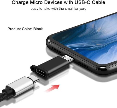 محول Seminer USB C إلى Micro USB (4 حزم)، موصل تحويل من النوع C أنثى إلى Micro USB ذكر مع حبل متوافق مع Samsung Galaxy S7/S7 Edge، وأجهزة Micro USB، أسود in Saudi Arabia