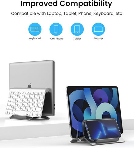 Vertical Laptop Stand for Desk, Gravity Auto Lock MacBook Stand, Aluminum Laptop Holder Vertical Compatible with MacBook Pro, Air, Tablet, Space-Saving Organize Work & Home Office, Gray in Saudi Arabia