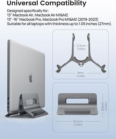 Vertical Laptop Stand for Desk, Gravity Auto Lock MacBook Stand, Aluminum Laptop Holder Vertical Compatible with MacBook Pro, Air, Tablet, Space-Saving Organize Work & Home Office, Gray in Saudi Arabia