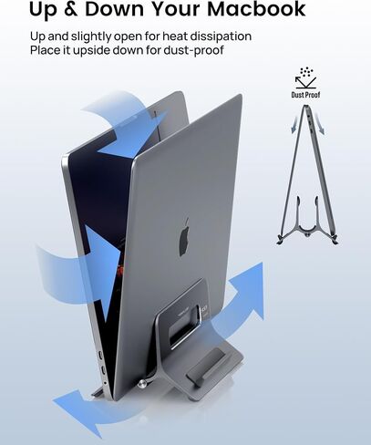 Vertical Laptop Stand for Desk, Gravity Auto Lock MacBook Stand, Aluminum Laptop Holder Vertical Compatible with MacBook Pro, Air, Tablet, Space-Saving Organize Work & Home Office, Gray in Saudi Arabia