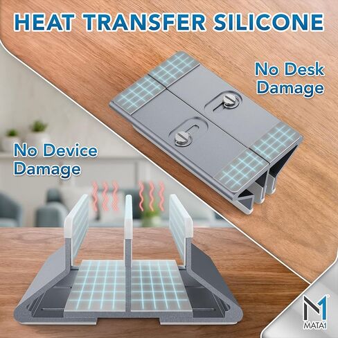 حامل الكمبيوتر المحمول العمودي Mata1 (رمادي)، ألومنيوم بدرجة الطيران وليس بلاستيك ABS لتبديد الحرارة وحماية أجهزتك، قابل للتعديل مع حلقات قفل وقاعدة مضادة للانزلاق متوافقة مع جميع الأجهزة مقاس 7-17.3 بوصة in Kuwait