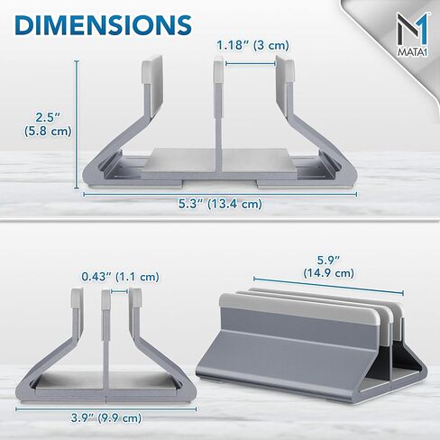 حامل الكمبيوتر المحمول العمودي Mata1 (رمادي)، ألومنيوم بدرجة الطيران وليس بلاستيك ABS لتبديد الحرارة وحماية أجهزتك، قابل للتعديل مع حلقات قفل وقاعدة مضادة للانزلاق متوافقة مع جميع الأجهزة مقاس 7-17.3 بوصة in Kuwait