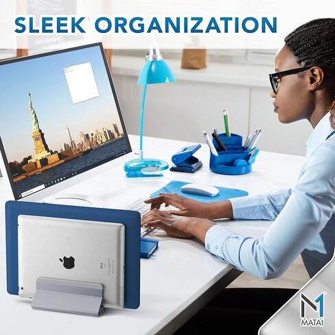 حامل الكمبيوتر المحمول العمودي Mata1 (رمادي)، ألومنيوم بدرجة الطيران وليس بلاستيك ABS لتبديد الحرارة وحماية أجهزتك، قابل للتعديل مع حلقات قفل وقاعدة مضادة للانزلاق متوافقة مع جميع الأجهزة مقاس 7-17.3 بوصة in Kuwait