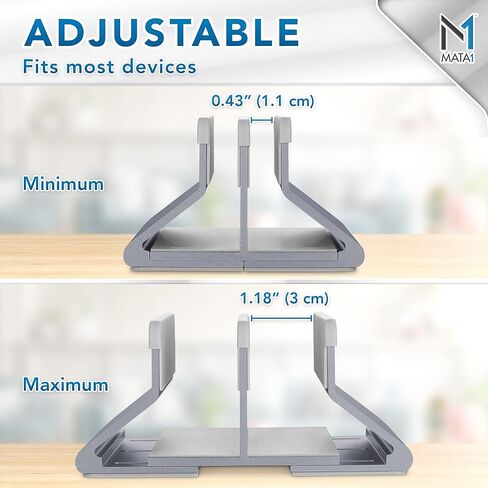 حامل الكمبيوتر المحمول العمودي Mata1 (رمادي)، ألومنيوم بدرجة الطيران وليس بلاستيك ABS لتبديد الحرارة وحماية أجهزتك، قابل للتعديل مع حلقات قفل وقاعدة مضادة للانزلاق متوافقة مع جميع الأجهزة مقاس 7-17.3 بوصة in Kuwait
