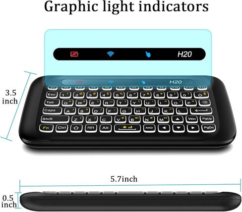 ILEBYGO 2.4 جيجا هرتز H20 مجموعة لوحة مفاتيح لاسلكية صغيرة وماوس لوحة اللمس، 7 ألوان قابلة للتعديل، دوران تلقائي قابل لإعادة الشحن للوحة اللمس المحمولة للتحكم عن بعد لصندوق تلفزيون Android، جهاز العرض، IPTV، HTPC، الكمبيوتر الشخصي in Kuwait