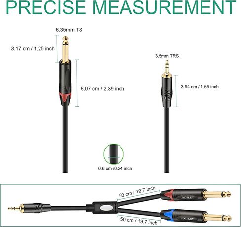 1/8 to 1/4 Stereo Cable 6.6FT, 3.5mm TRS to Dual 6.35mm TS Cable in Kuwait