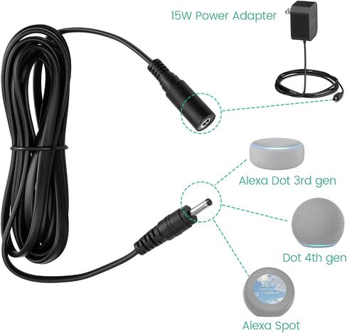 Power Extension Cord for Alexa Echo Dot 3rd Gen/Dot 4th Generation/Show 5, 10ft Long Flat Charger Cable in Kuwait