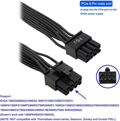 COMeap PCIE Cable for EVGA, PCIe 8 Pin Male to Dual PCIe 8 Pin (6+2) Male GPU Power Cable for EVGA Power Supply 25-inch(63cm) Black in Saudi Arabia