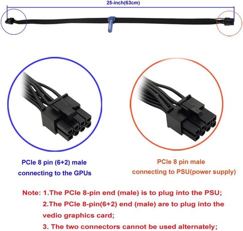 COMeap PCIE Cable for EVGA, PCIe 8 Pin Male to Dual PCIe 8 Pin (6+2) Male GPU Power Cable for EVGA Power Supply 25-inch(63cm) Black in Saudi Arabia