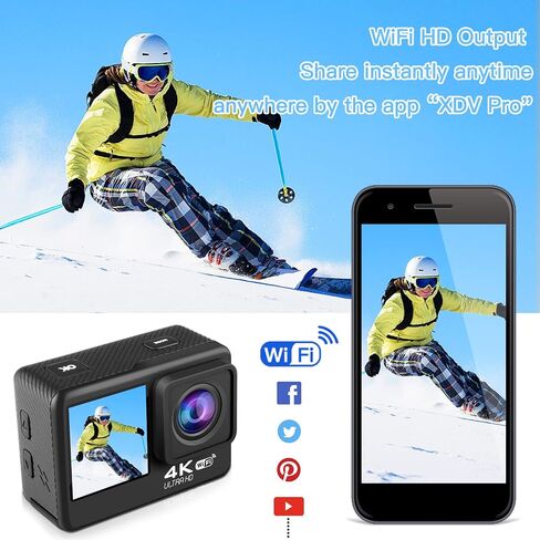 كاميرا Mafomil Action 4K 60FPS، كاميرا رياضية WiFi مع شاشة تعمل باللمس، كاميرا HD تحت الماء 24 ميجابكسل، زاوية واسعة للغاية EIS 170 درجة، كاميرا مقاومة للماء تحت الماء 98 قدم (جهاز تحكم عن بعد / بطاقة SD 32 جيجا / مجموعة ملحقات) in Saudi Arabia