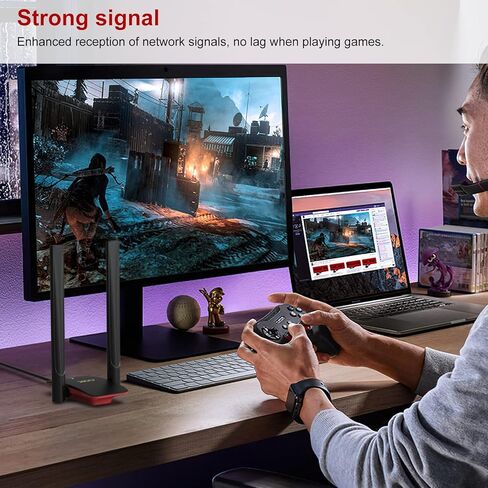 محول XDO USB WiFi 6 للكمبيوتر الشخصي، محول شبكة لاسلكية WiFi Dongle مع هوائي عالي الكسب 5dBi لسطح المكتب/الكمبيوتر المحمول، نطاق مزدوج 2.42 جيجا/5.8 جيجا هرتز MU-MIMO، يدعم فقط Windows 11/10 (أسود1) in Kuwait