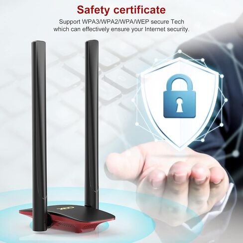 محول XDO USB WiFi 6 للكمبيوتر الشخصي، محول شبكة لاسلكية WiFi Dongle مع هوائي عالي الكسب 5dBi لسطح المكتب/الكمبيوتر المحمول، نطاق مزدوج 2.42 جيجا/5.8 جيجا هرتز MU-MIMO، يدعم فقط Windows 11/10 (أسود1) in Kuwait