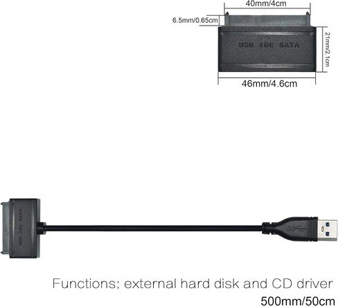 NUZAMAS USB 3.0 إلى SATA SSD محول القرص الصلب، يتصل بأقراص صلبة 2.5"، CD وDVD وكابل محول خارجي مع دعم UASP، كابل 50 سم، موصل المرفق in Saudi Arabia