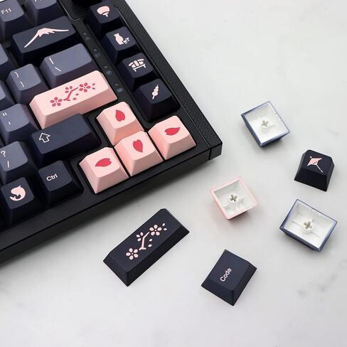 JSJT Night Sakura Keycaps 148 Keys Custom Cherry Profile Keycaps with Spacebar 5.75u 6.25u 6.5u 7u PBT Keycap Set for Cherry MX Switches G610 K70 Mechanical Keyboard in Kuwait