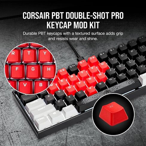 CORSAIR PBT DOUBLE-SHOT PRO Keycap Mod Kit – Double-Shot PBT Keycaps – Arctic White – Standard Bottom Row – Textured Surface – 1.5mm-Thick Walls – O-ring Dampeners (CH-9911040-NA) in Kuwait