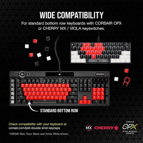 CORSAIR PBT DOUBLE-SHOT PRO Keycap Mod Kit – Double-Shot PBT Keycaps – Arctic White – Standard Bottom Row – Textured Surface – 1.5mm-Thick Walls – O-ring Dampeners (CH-9911040-NA) in Kuwait