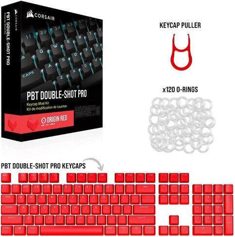 CORSAIR PBT DOUBLE-SHOT PRO Keycap Mod Kit – Double-Shot PBT Keycaps – Arctic White – Standard Bottom Row – Textured Surface – 1.5mm-Thick Walls – O-ring Dampeners (CH-9911040-NA) in Kuwait