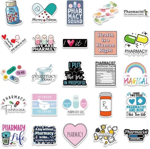 ملصقات صيدلانية، 50 قطعة من ملصقات فينيل مقاومة للماء لزجاجات المياه واللابتوب والقبعة الصلبة والامتعة والسيارة وهدايا للنساء والرجال وزملاء العمل او طلاب التخرج in Kuwait