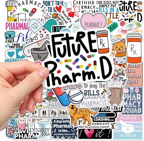 ملصقات صيدلانية، 50 قطعة من ملصقات فينيل مقاومة للماء لزجاجات المياه واللابتوب والقبعة الصلبة والامتعة والسيارة وهدايا للنساء والرجال وزملاء العمل او طلاب التخرج in Kuwait