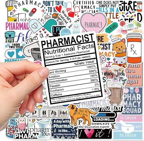 ملصقات صيدلانية، 50 قطعة من ملصقات فينيل مقاومة للماء لزجاجات المياه واللابتوب والقبعة الصلبة والامتعة والسيارة وهدايا للنساء والرجال وزملاء العمل او طلاب التخرج in Kuwait