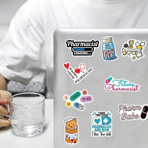 ملصقات صيدلانية، 50 قطعة من ملصقات فينيل مقاومة للماء لزجاجات المياه واللابتوب والقبعة الصلبة والامتعة والسيارة وهدايا للنساء والرجال وزملاء العمل او طلاب التخرج in Kuwait