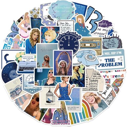 Yuyul 300pcs Taylor Singer Stickers, Pop Music Stickers, Vinyl Waterproof Sticker Pack, Perfect for Laptops, Water Bottles, Computers, Suitcases, Skateboards, Luggage, Helmets, Guitars, Phone, Girls, in Saudi Arabia