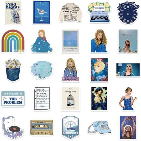 Yuyul 300pcs Taylor Singer Stickers, Pop Music Stickers, Vinyl Waterproof Sticker Pack, Perfect for Laptops, Water Bottles, Computers, Suitcases, Skateboards, Luggage, Helmets, Guitars, Phone, Girls, in Saudi Arabia
