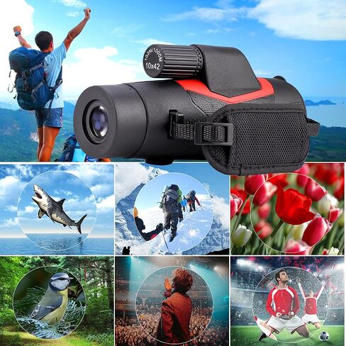 qiaoshop 10x42 تلسكوب أحادي عالي الوضوح، مقاوم للماء والضباب والصدمات - منشور BAK4، مناسب للحيوانات البرية ومشاهدة الطيور والحفلات الموسيقية والمناظر السياحية، أسود in Saudi Arabia