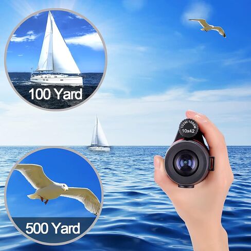 qiaoshop 10x42 تلسكوب أحادي عالي الوضوح، مقاوم للماء والضباب والصدمات - منشور BAK4، مناسب للحيوانات البرية ومشاهدة الطيور والحفلات الموسيقية والمناظر السياحية، أسود in Saudi Arabia