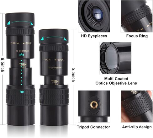 MoYinG 10-300x30 Zoom Monoculars قوة متغيرة، رؤية طويلة جدًا، تركيز مزدوج عالي الطاقة احترافي، ملحقات الهاتف، خفيف الوزن، ملحقات التصوير الفوتوغرافي في الهواء الطلق، صيد استكشاف السفر، هدية in Kuwait