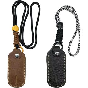 YEZILUU 2Pack Genuine Leather U Disk Holster USB Storage case U Disk Holster USB Protective, with Hand-Woven Rope, Can be Handheld can Hang Neck, Easy to wear (Black & Brown)