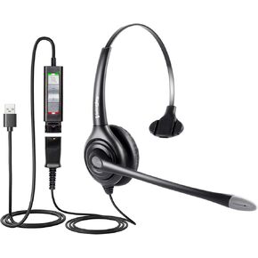 محول قطع الاتصال السريع لسماعات الرأس VoiceJoy USB متوافق مع Plantronics QD، سماعة كمبيوتر مع إلغاء الضوضاء للميكروفون، سماعات رأس سلكية للكمبيوتر الشخصي، سماعة عمل لـ Skype، ندوة عبر الإنترنت in Kuwait
