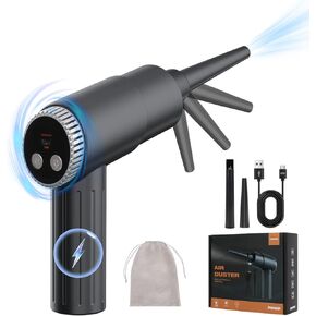 fophop Electric Compressed Air Duster - 3 Speed 90000RPM Brushless Motor Electric Air Duster, Reusable Cordless Rechargeable Air Blower with LED Light & 7500mAh That Replace Canned Air for Office in Kuwait