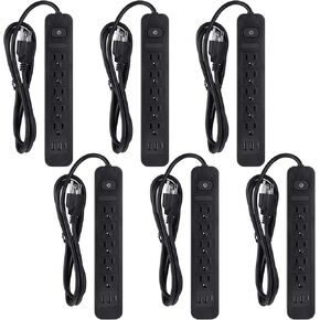 Kanayu 6 Pieces Power Strip Surge Protector with 5 Feet 6 AC Outlets and 3 USB Ports, Heavy Duty Extension Cords Flat Plug 1680 J for Home Office Dorm