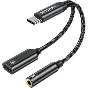 محول سماعة رأس وشاحن MOSWAG 2 في 1 USB C إلى 3.5 مم، مقبس ميكروفون USB C إلى AUX مع شحن سريع PD 60 وات للستيريو، سماعات أذن لهاتف Samsung Galaxy S23 S22 S21 S20، Pixel 6 Pro/6 in Kuwait