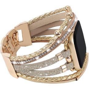 WONMILLE Posh Leather Bands Compatible with Apple Watch 41mm 40mm 38mm 45mm 44mm 42mm 49mm Women, Boho Bracelets Jewelry Multilayer Wrap Strap for iwatch Series Ultra 10 9 8 7 6 5 4 3 2 1 SE in Kuwait