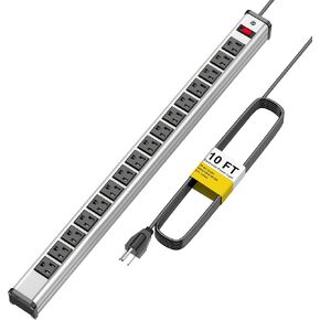 Long Surge Protector Power Strip,16 Outlet Heavy Duty Power Strip Metal Power Bar,10 FT Long Extension Cord with Circuit Breaker for Garage,Workshop,Industrial(125V/1875W, ETL Listed) in Kuwait