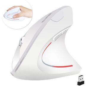 ماوس لاسلكي مريح 2.4 جيجا مع جهاز استقبال USB، 800 / 1200 / 1600 نقطة لكل انش، 5 ازرار لاجهزة الكمبيوتر واللابتوب والكمبيوتر المكتبي وماك بوك - ابيض in Kuwait