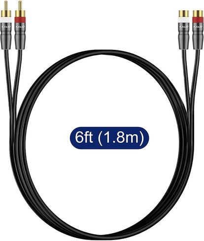 J&D 2 RCA Extension Cable Male to Female, Copper Shell Gold-Plated 2RCA Male to 2RCA Female Cable Stereo Audio Extender Cord Adapter, 6 Feet in Kuwait