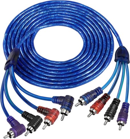 MEIRIYFA 4 قنوات RCA كابل توصيل صوت السيارة، 4 RCA ذكر إلى RCA ذكر كابل صوت ستيريو محمي كابل زوج ملتوي OFC سلك عالي الجودة للسيارة والبحرية والدراجات النارية (16.4FT) in Kuwait
