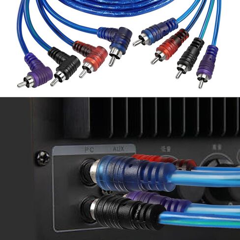 MEIRIYFA 4 قنوات RCA كابل توصيل صوت السيارة، 4 RCA ذكر إلى RCA ذكر كابل صوت ستيريو محمي كابل زوج ملتوي OFC سلك عالي الجودة للسيارة والبحرية والدراجات النارية (16.4FT) in Kuwait