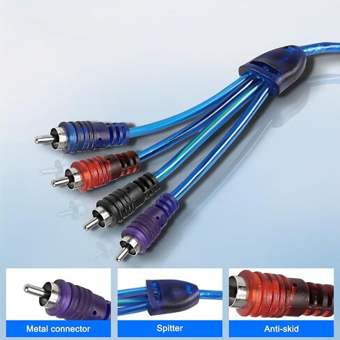 MEIRIYFA 4 قنوات RCA كابل توصيل صوت السيارة، 4 RCA ذكر إلى RCA ذكر كابل صوت ستيريو محمي كابل زوج ملتوي OFC سلك عالي الجودة للسيارة والبحرية والدراجات النارية (16.4FT) in Kuwait