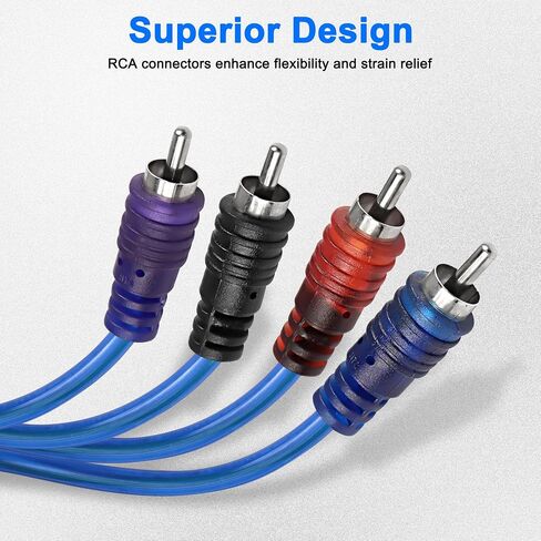 MEIRIYFA 4 قنوات RCA كابل توصيل صوت السيارة، 4 RCA ذكر إلى RCA ذكر كابل صوت ستيريو محمي كابل زوج ملتوي OFC سلك عالي الجودة للسيارة والبحرية والدراجات النارية (16.4FT) in Kuwait